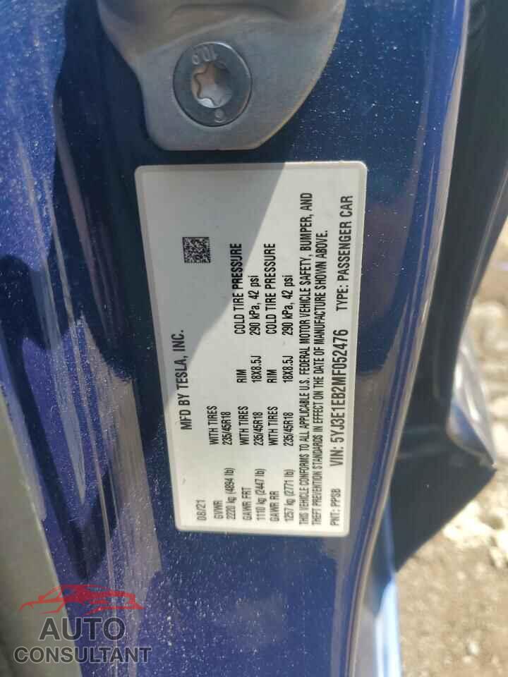 TESLA MODEL 3 2021 - 5YJ3E1EB2MF052476