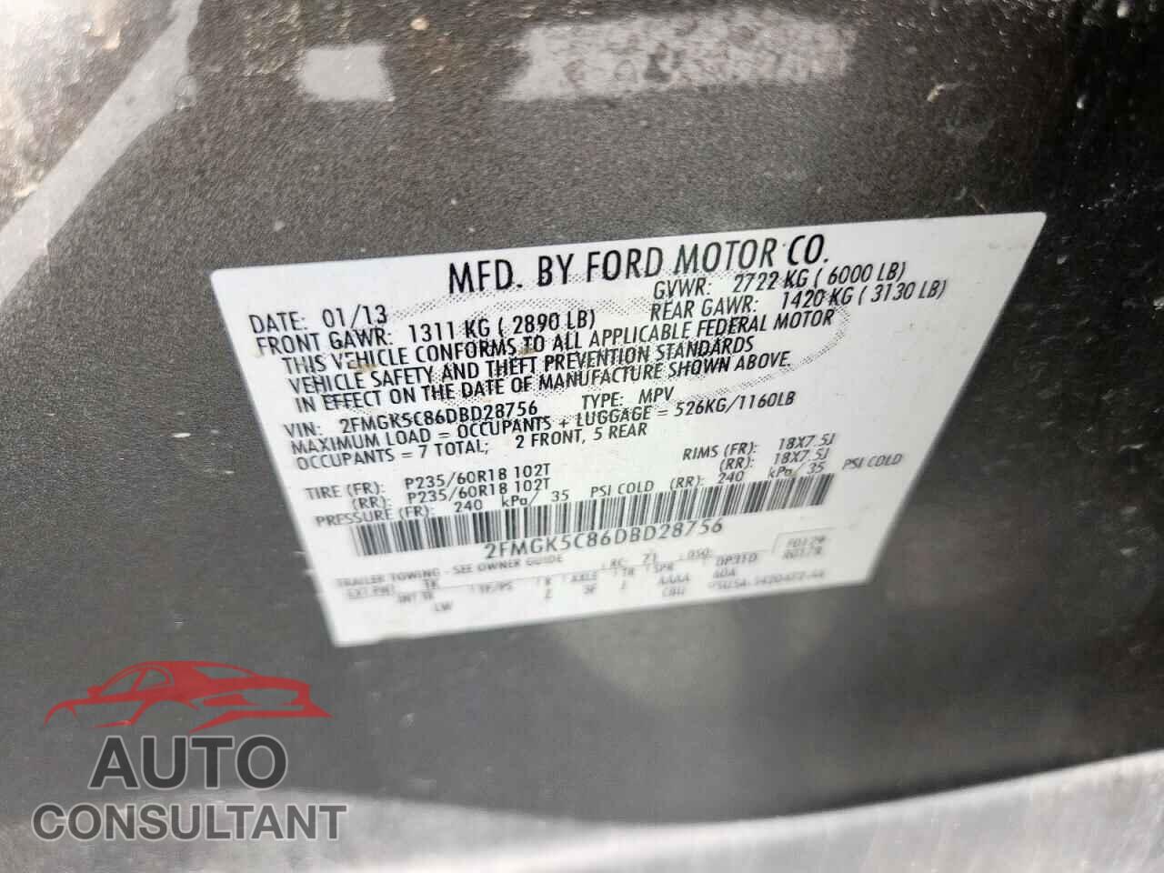FORD FLEX 2013 - 2FMGK5C86DBD28756