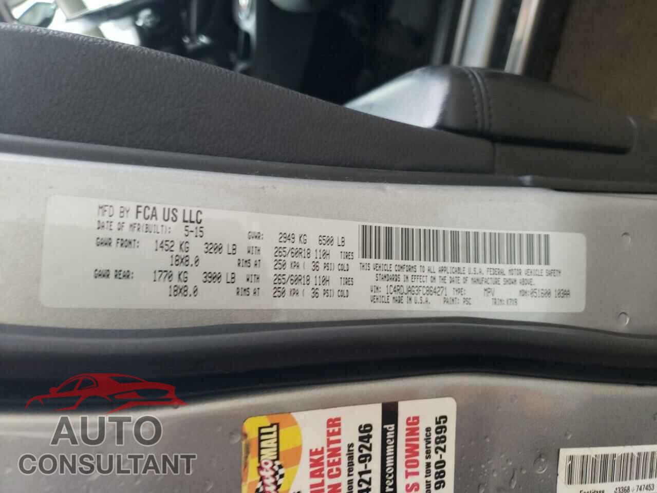DODGE DURANGO 2015 - 1C4RDJAG3FC864271
