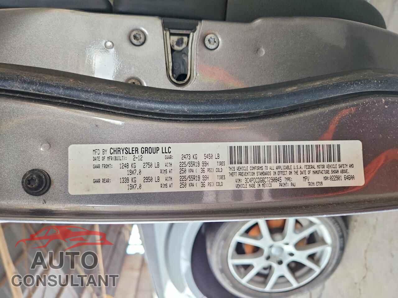 DODGE JOURNEY 2012 - 3C4PDCDG6CT290845
