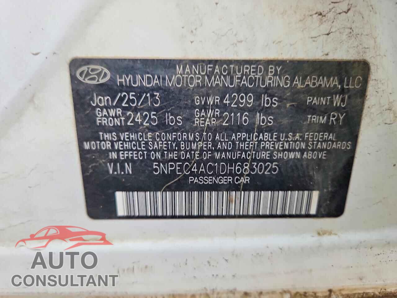 HYUNDAI SONATA 2013 - 5NPEC4AC1DH683025