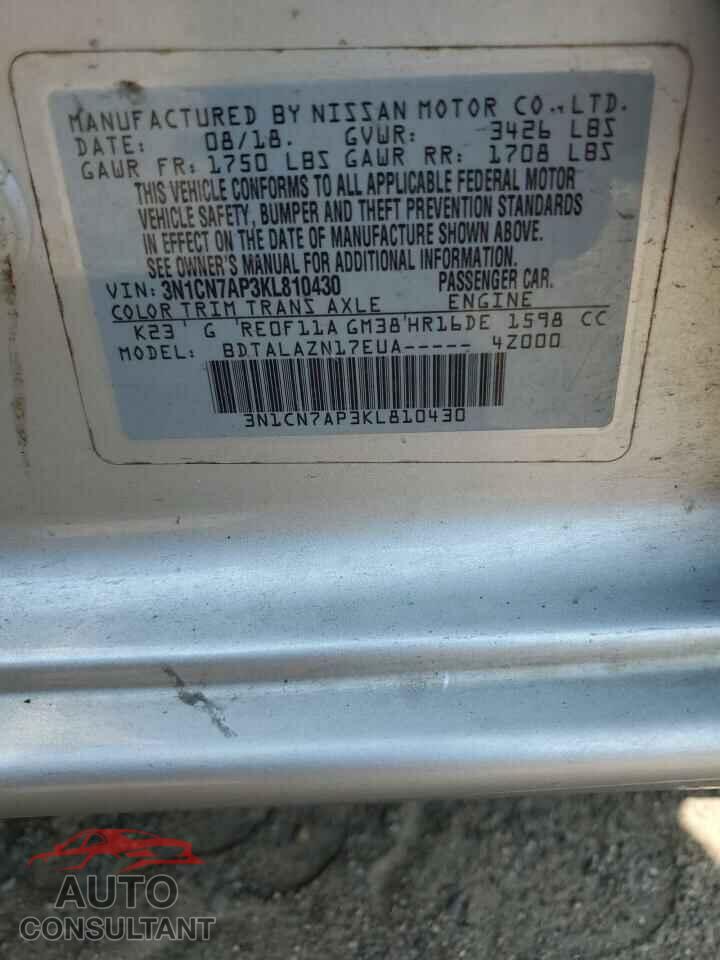 NISSAN VERSA 2019 - 3N1CN7AP3KL810430