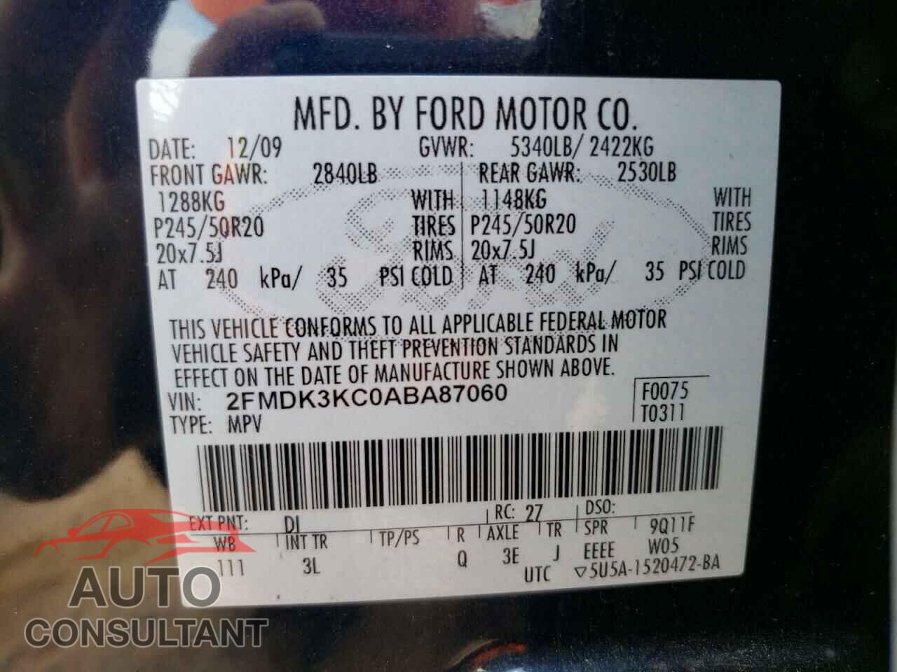FORD EDGE 2010 - 2FMDK3KC0ABA87060