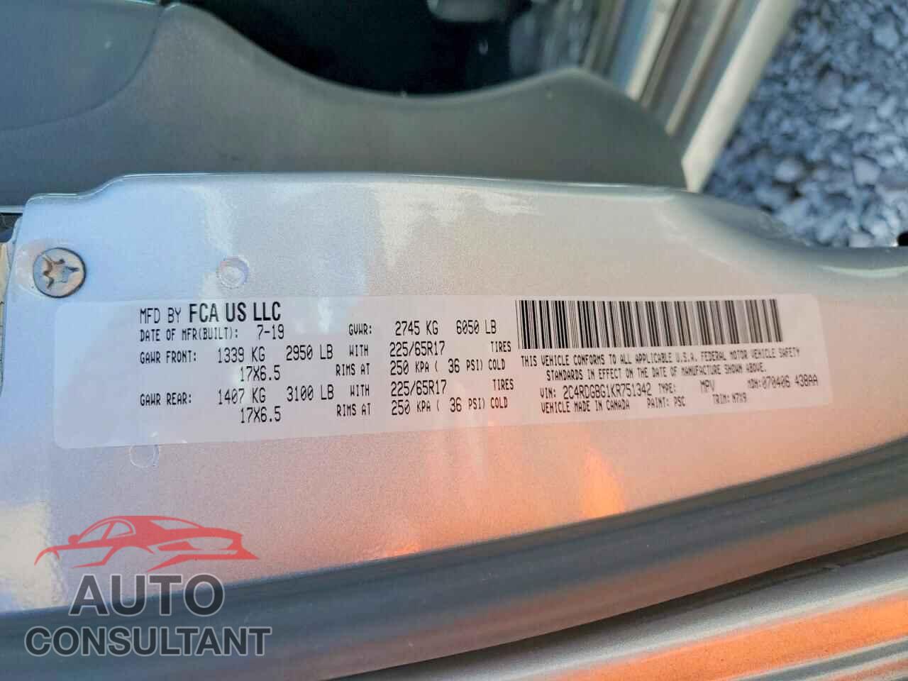DODGE CARAVAN 2019 - 2C4RDGBG1KR751342
