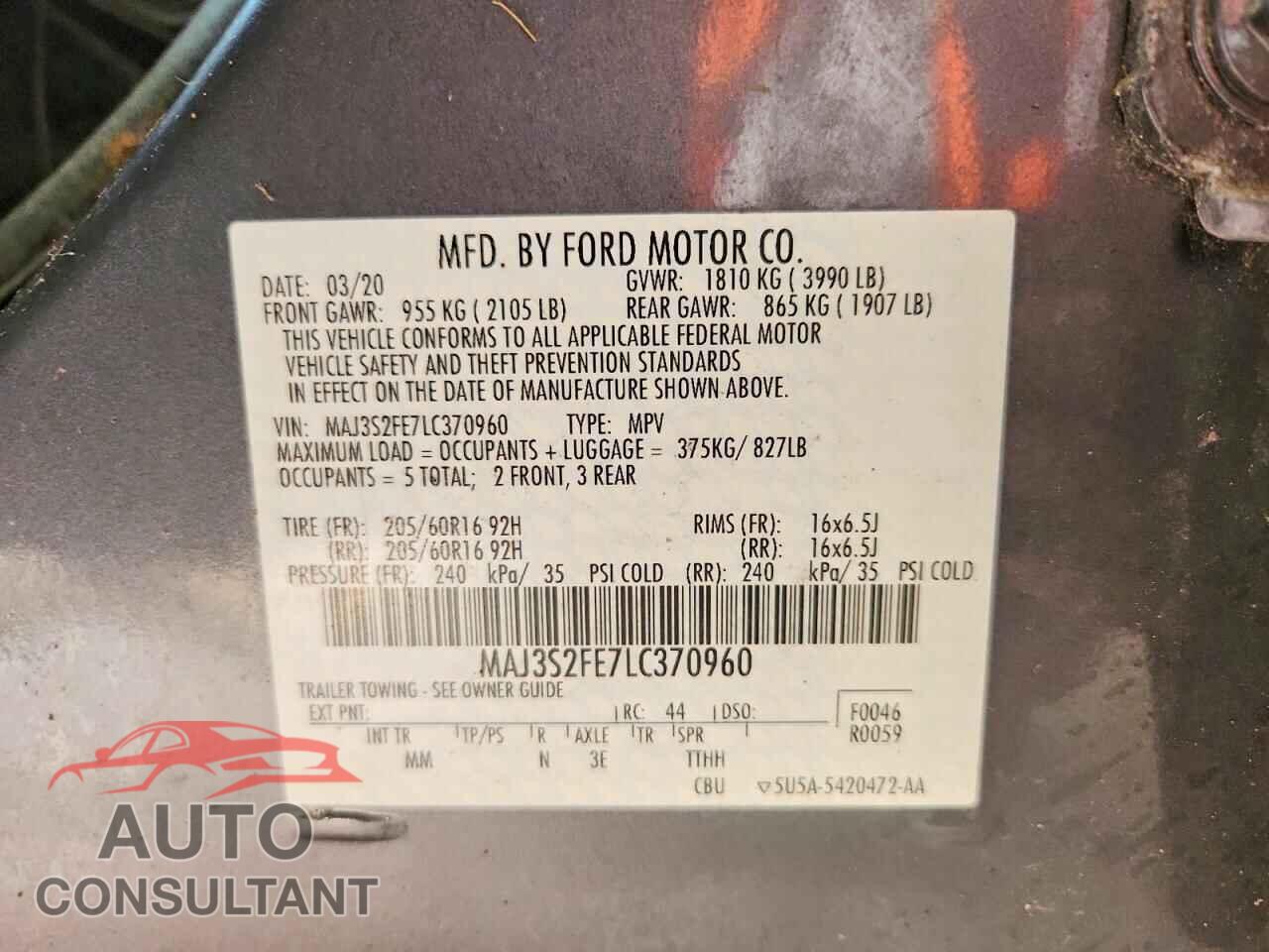 FORD ECOSPORT 2020 - MAJ3S2FE7LC370960