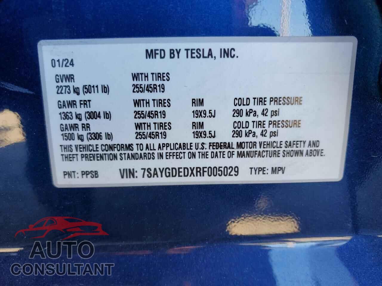 TESLA MODEL Y 2024 - 7SAYGDEDXRF005029