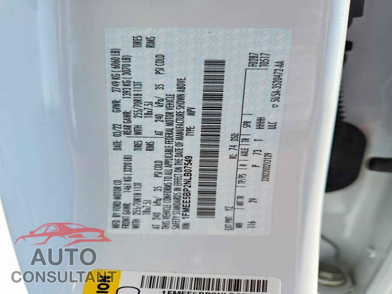 FORD BRONCO 2022 - 1FMEE5BP2NLB07549