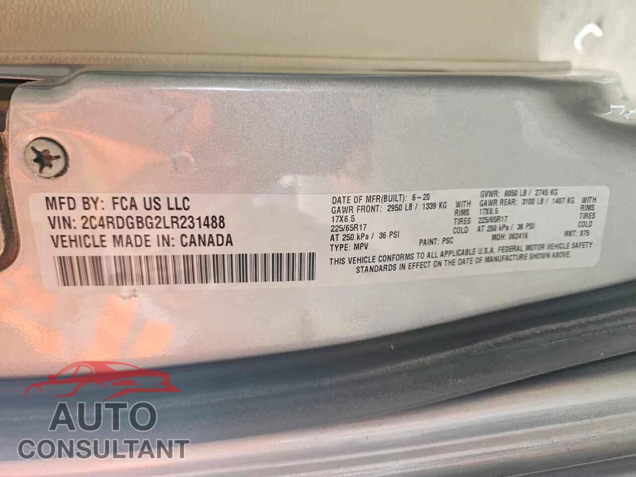 DODGE CARAVAN 2020 - 2C4RDGBG2LR231488