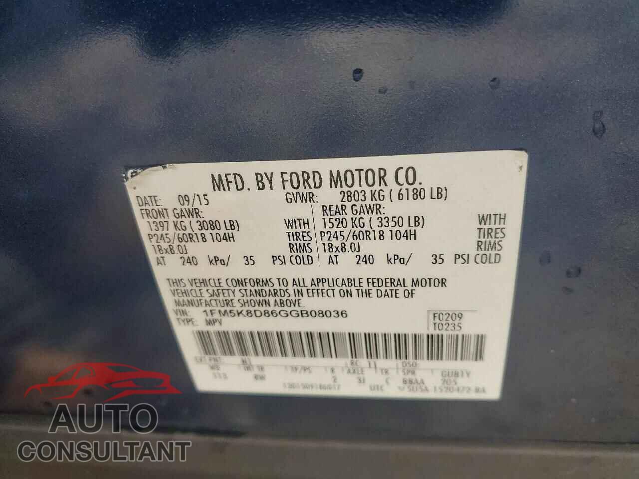 FORD EXPLORER 2016 - 1FM5K8D86GGB08036