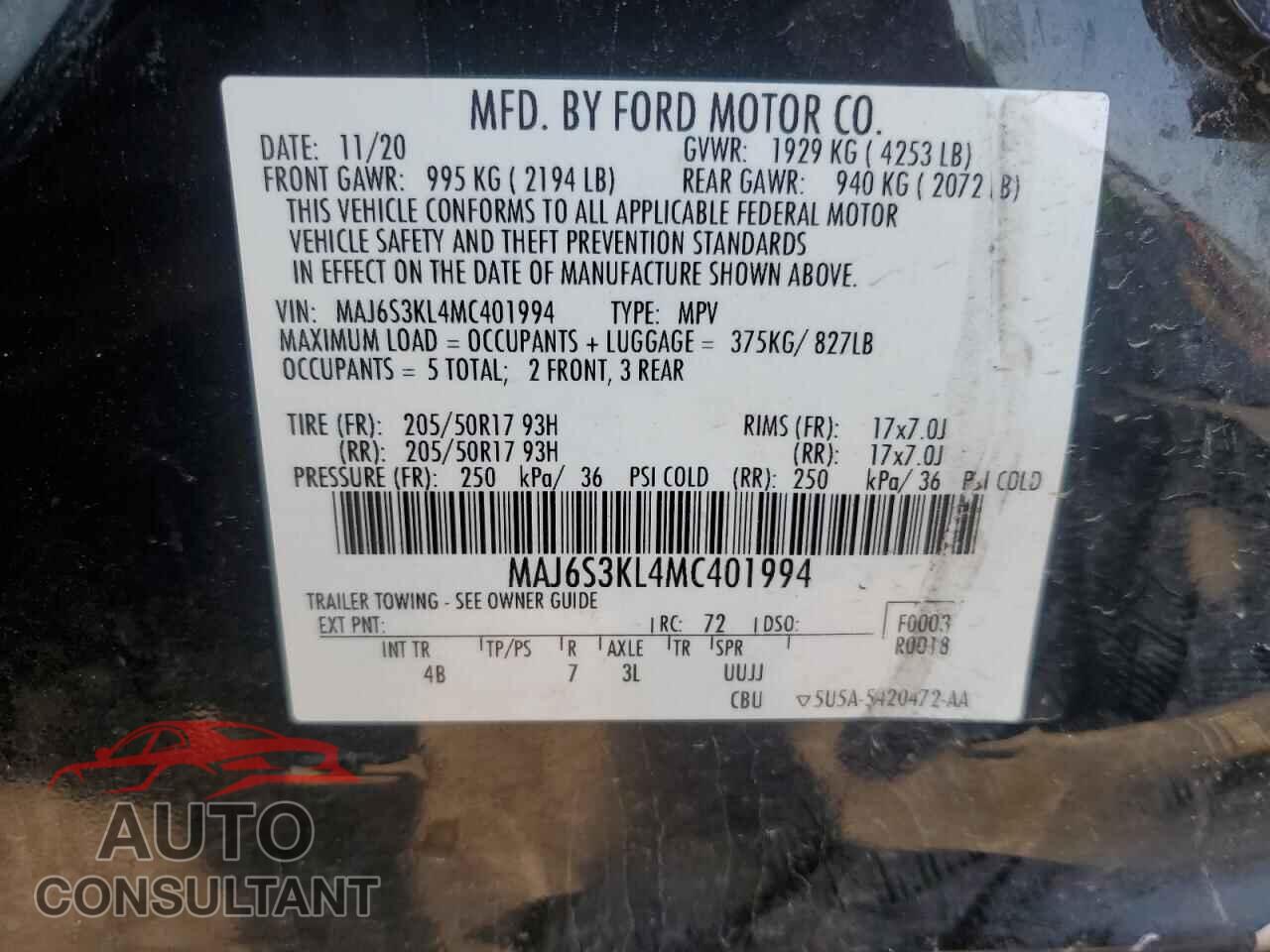 FORD ECOSPORT 2021 - MAJ6S3KL4MC401994