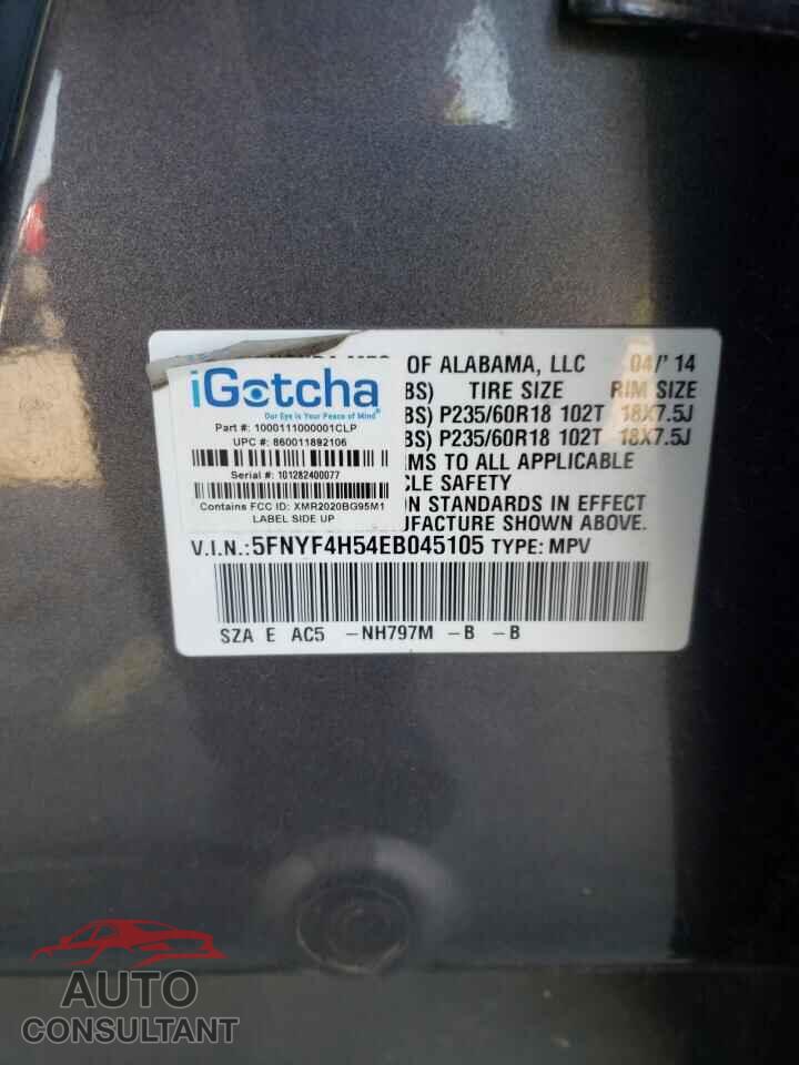 HONDA PILOT 2014 - 5FNYF4H54EB045105