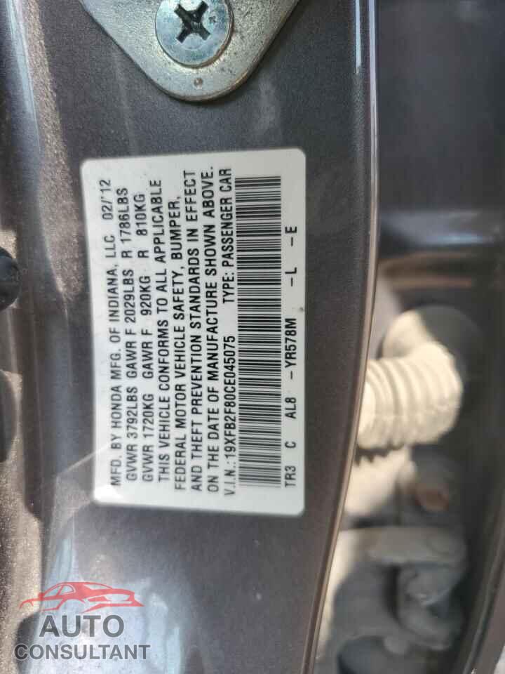 HONDA CIVIC 2012 - 19XFB2F80CE045075