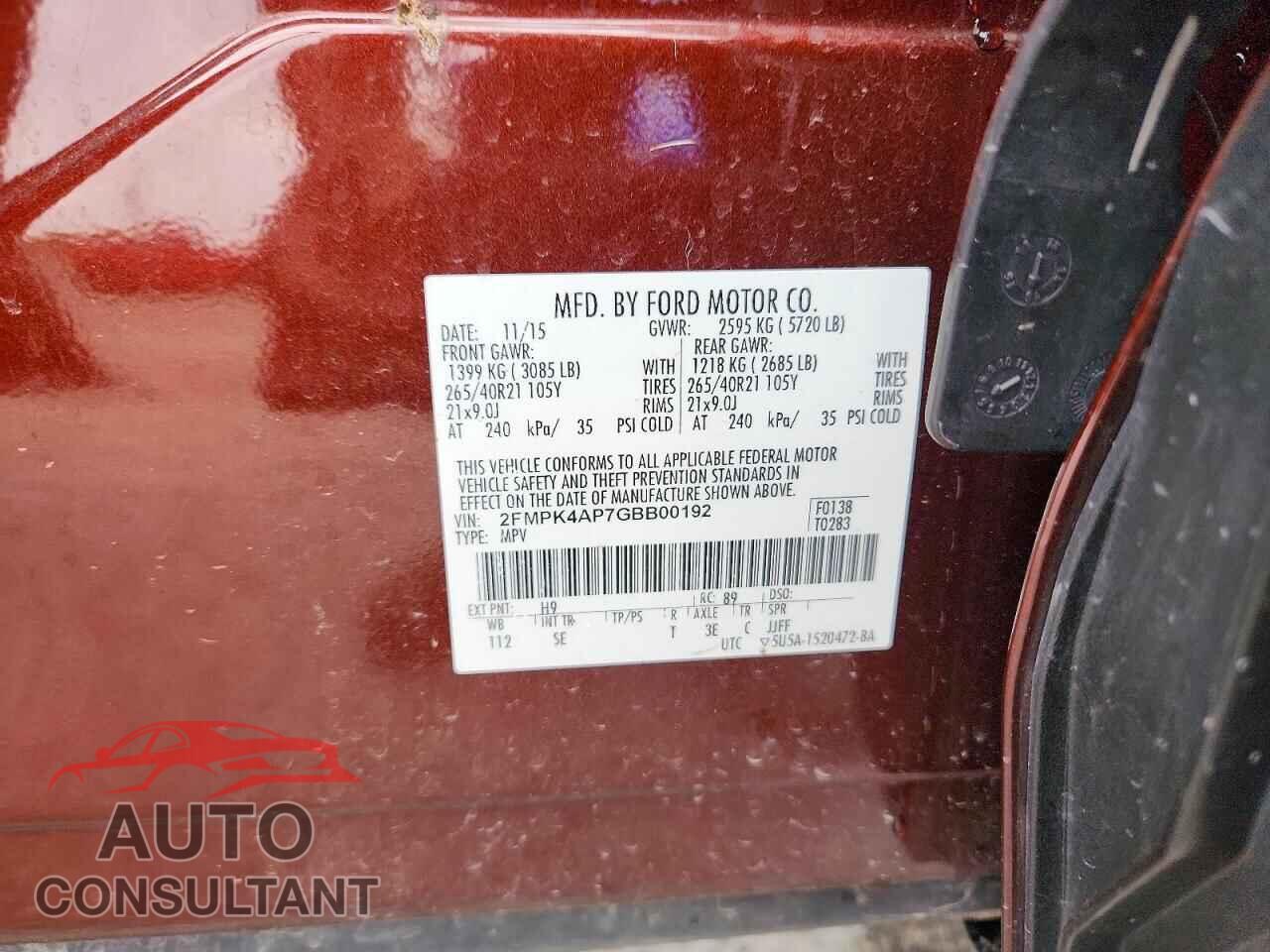 FORD EDGE 2016 - 2FMPK4AP7GBB00192