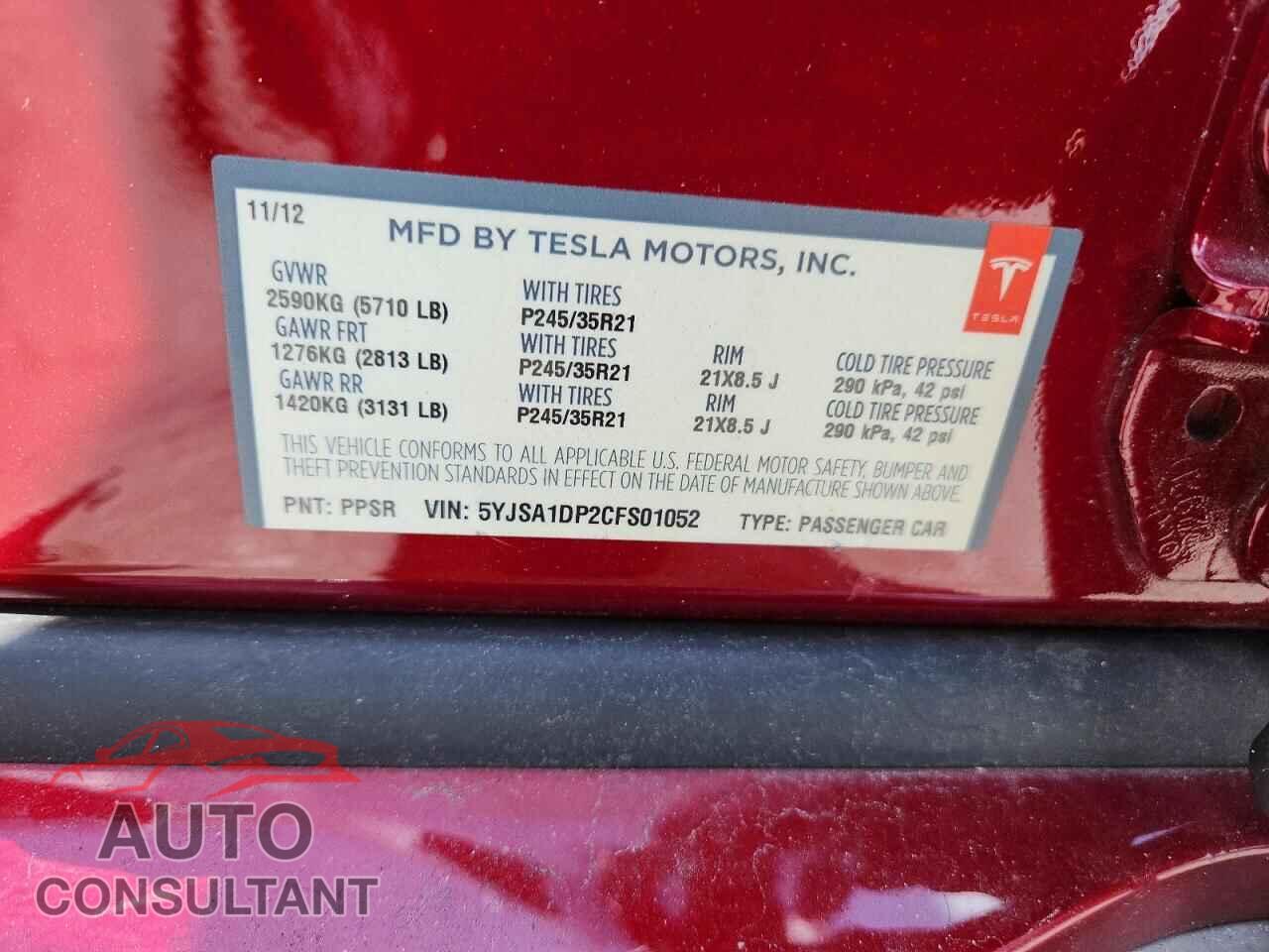 TESLA MODEL S 2012 - 5YJSA1DP2CFS01052