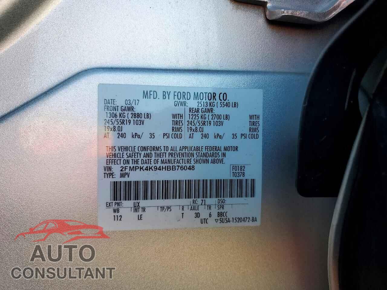 FORD EDGE 2017 - 2FMPK4K94HBB76048