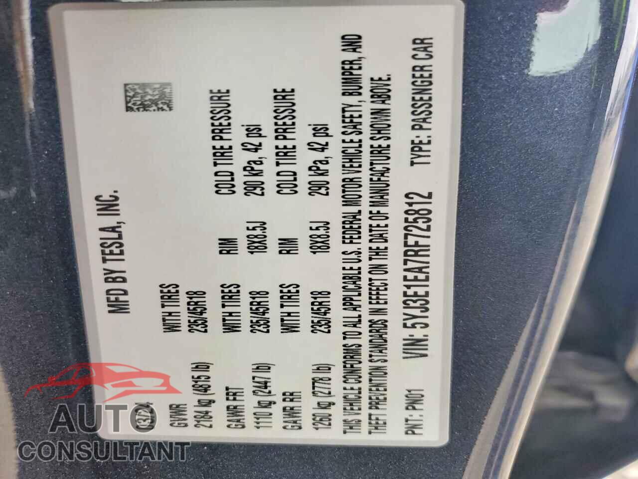 TESLA MODEL 3 2024 - 5YJ3E1EA7RF725812
