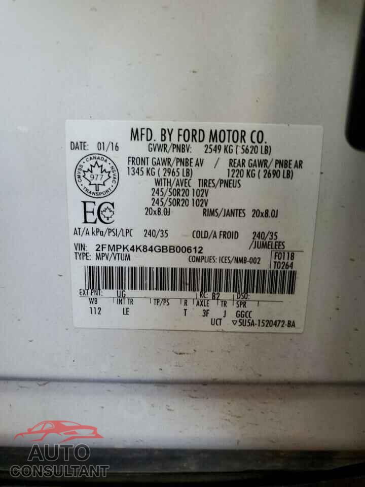 FORD EDGE 2016 - 2FMPK4K84GBB00612