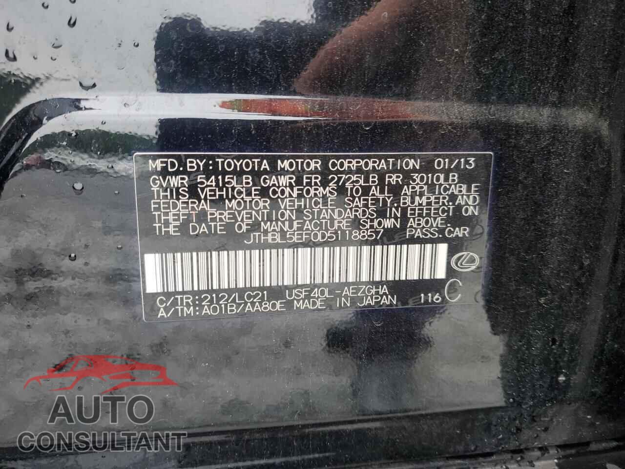 LEXUS LS460 2013 - JTHBL5EF0D5118857