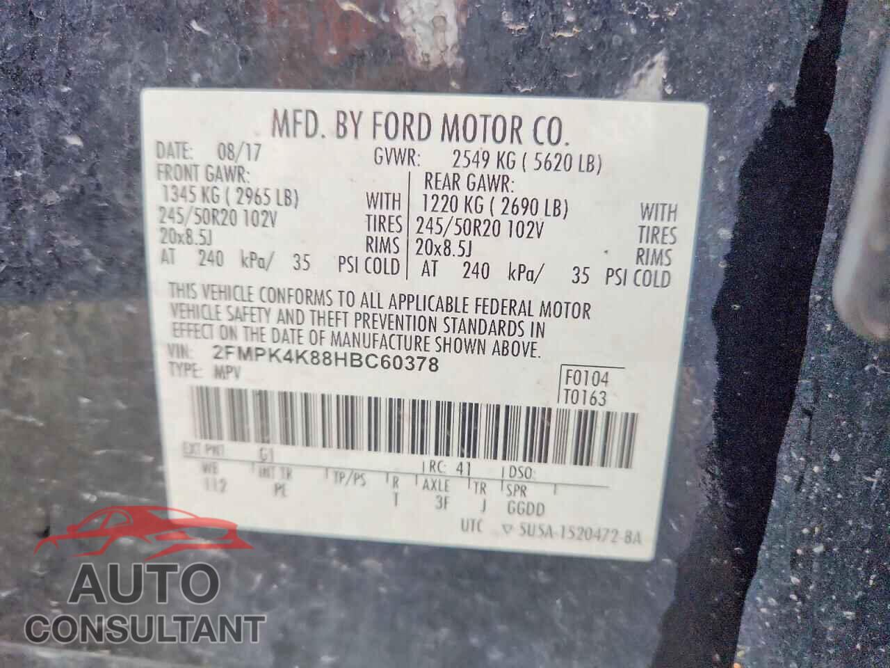 FORD EDGE 2017 - 2FMPK4K88HBC60378