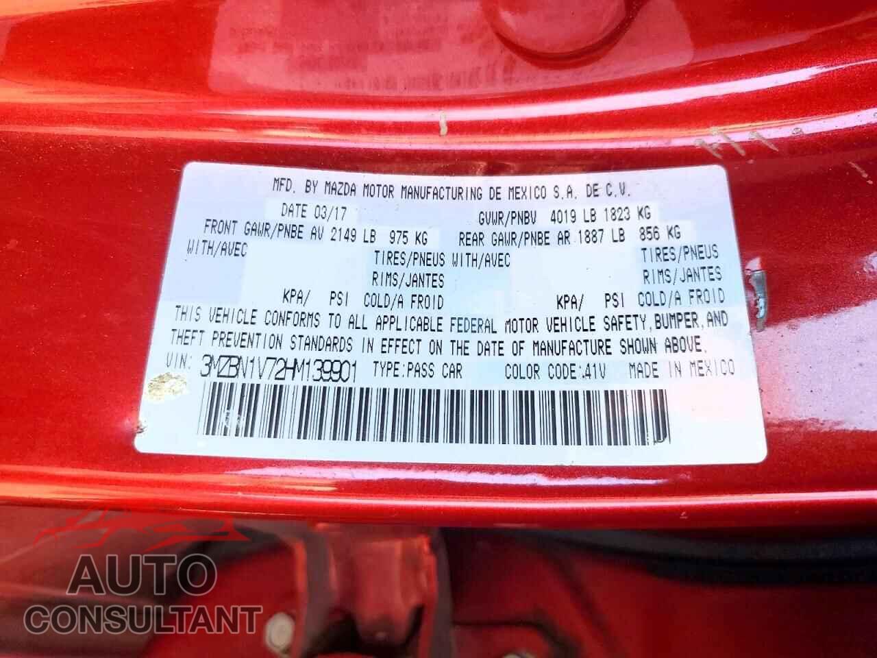 MAZDA 3 2017 - 3MZBN1V72HM139901