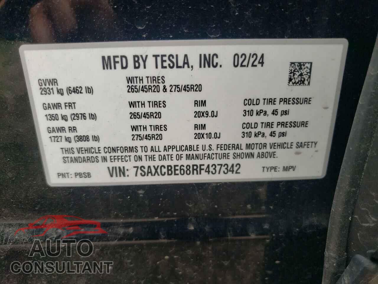 TESLA MODEL X 2024 - 7SAXCBE68RF437342