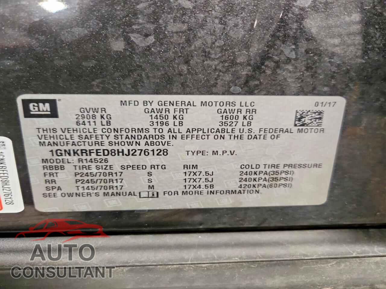 CHEVROLET TRAVERSE 2017 - 1GNKRFED8HJ276128