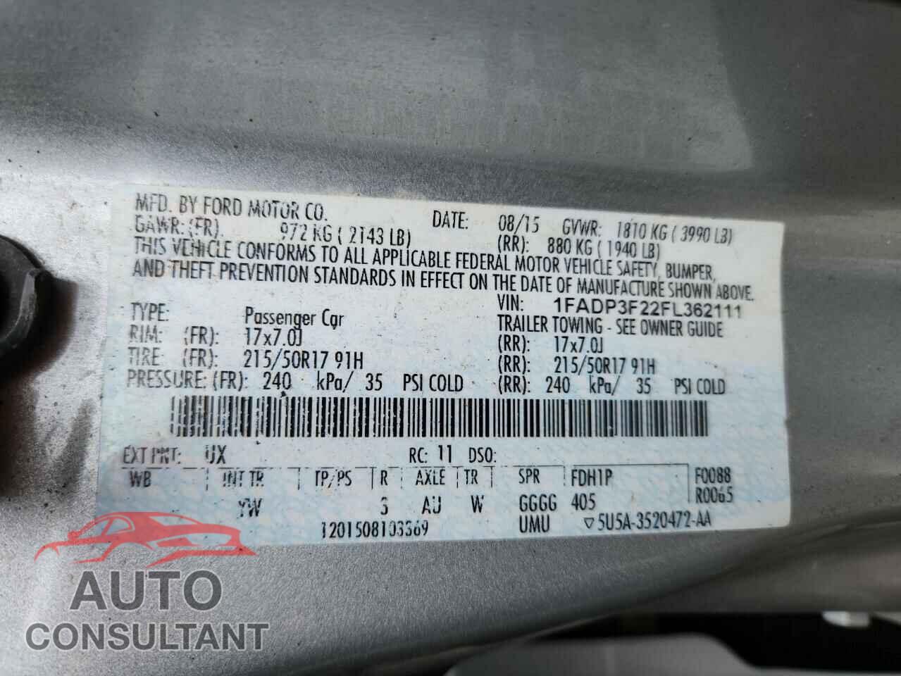 FORD FOCUS 2015 - 1FADP3F22FL362111
