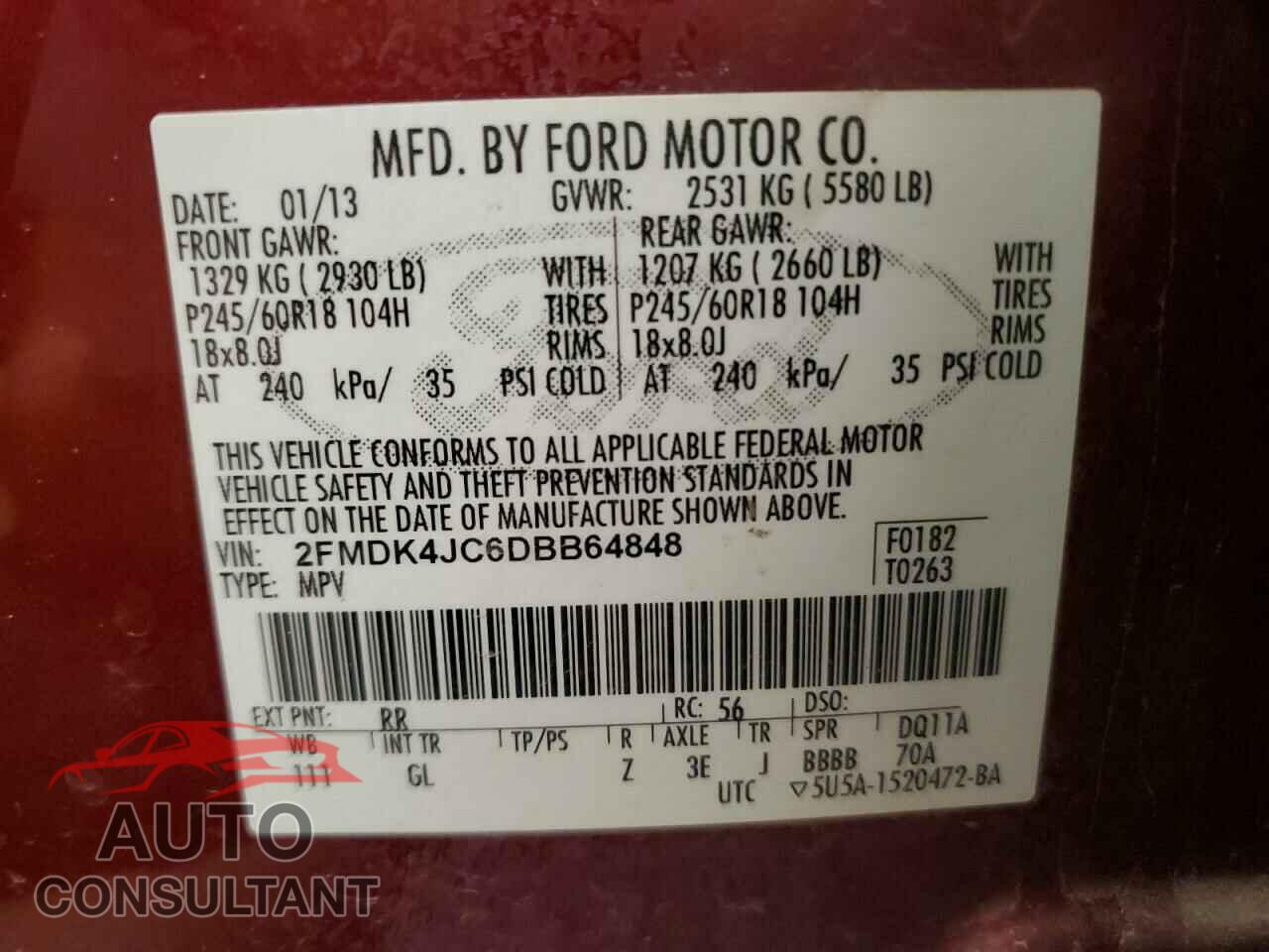 FORD EDGE 2013 - 2FMDK4JC6DBB64848