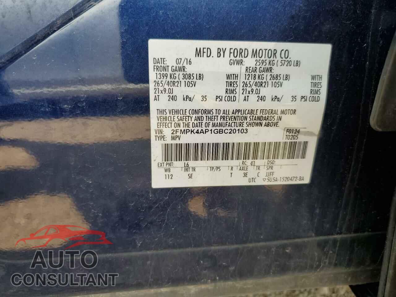 FORD EDGE 2016 - 2FMPK4AP1GBC20103