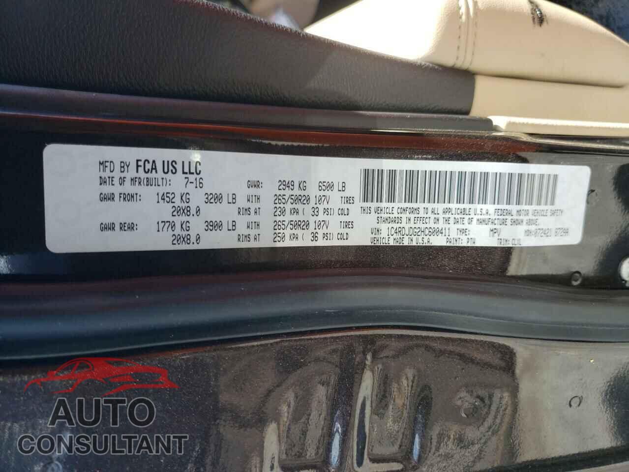 DODGE DURANGO 2017 - 1C4RDJDG2HC600411