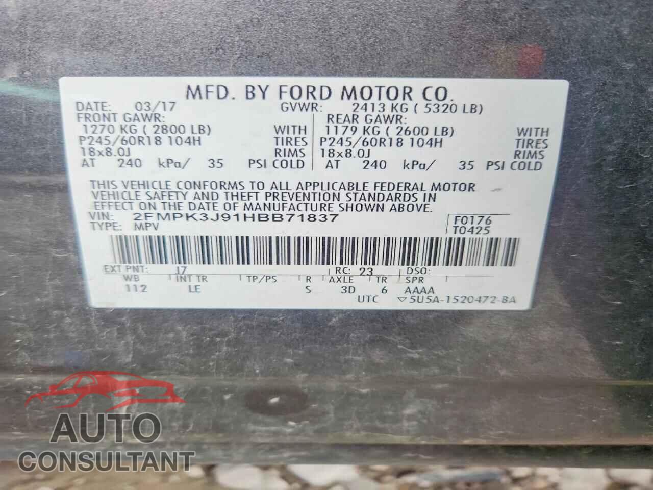 FORD EDGE 2017 - 2FMPK3J91HBB71837