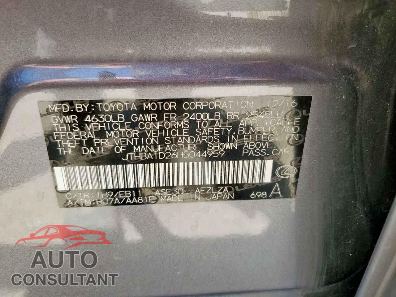 LEXUS IS 2017 - JTHBA1D26H5044959