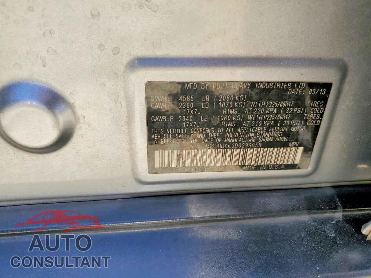 SUBARU OUTBACK 2013 - 4S4BRBKC3D3296858