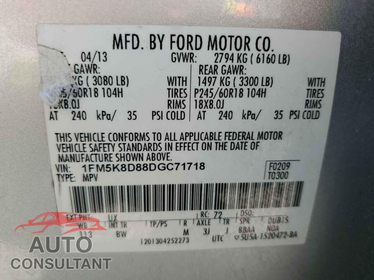 FORD EXPLORER 2013 - 1FM5K8D88DGC71718