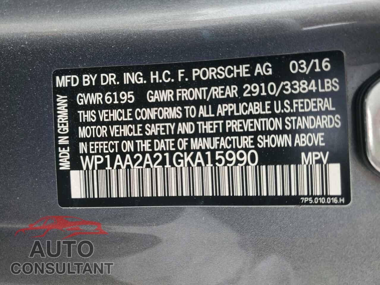 PORSCHE CAYENNE 2016 - WP1AA2A21GKA15990
