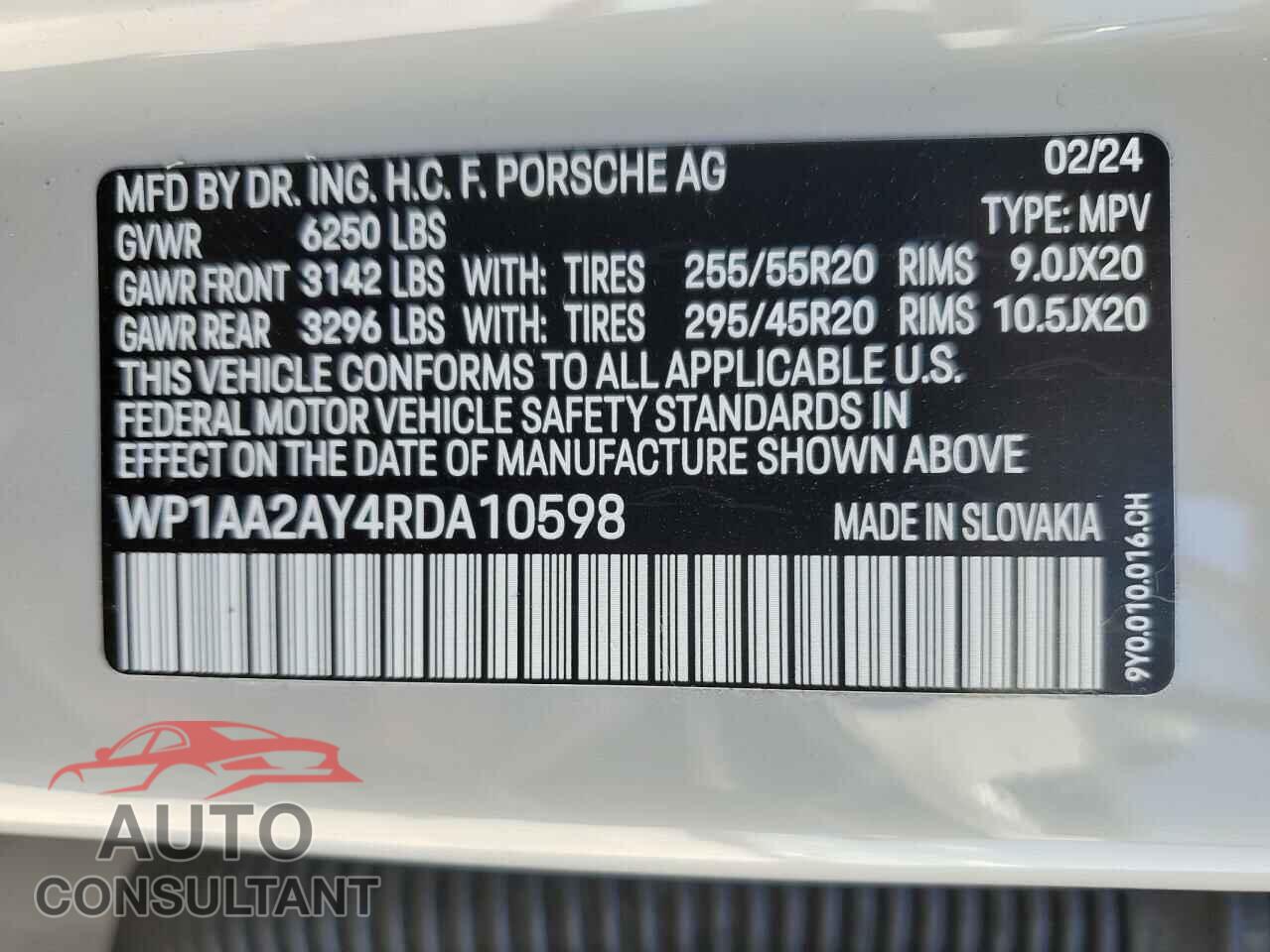 PORSCHE CAYENNE 2024 - WP1AA2AY4RDA10598