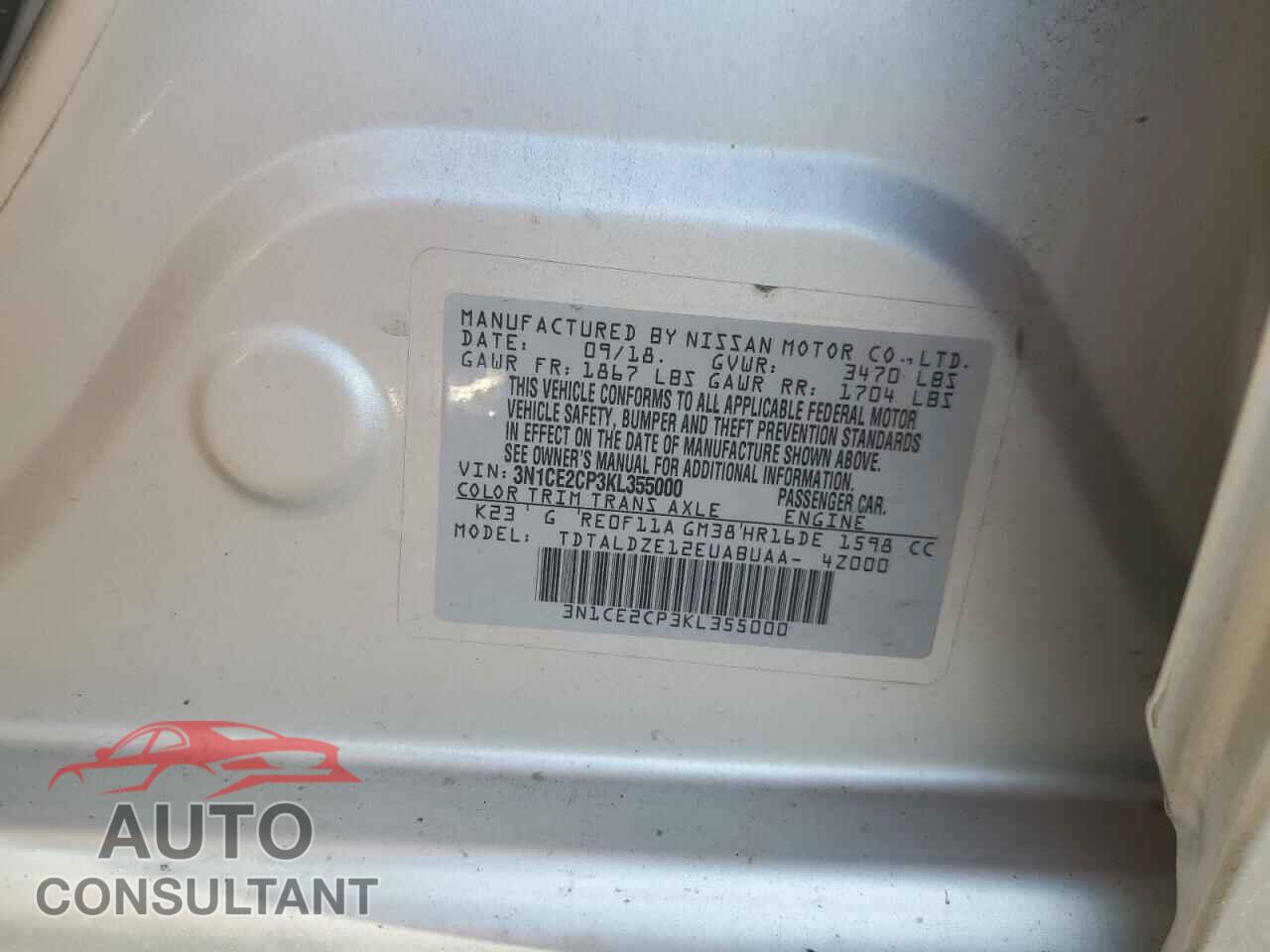 NISSAN VERSA 2019 - 3N1CE2CP3KL355000