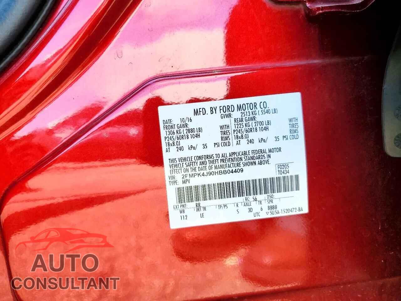 FORD EDGE 2017 - 2FMPK4J90HBB04409