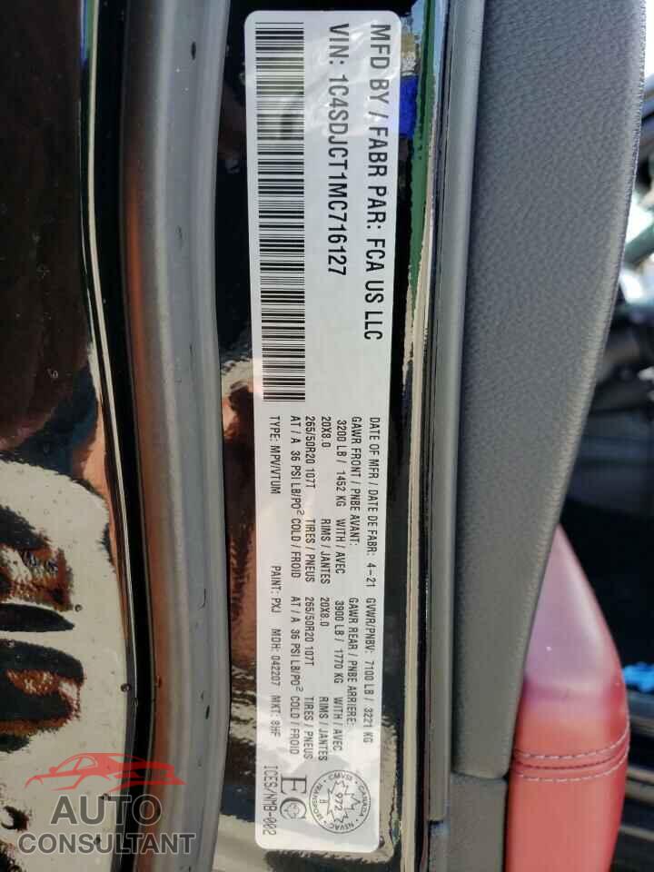 DODGE DURANGO 2021 - 1C4SDJCT1MC716127
