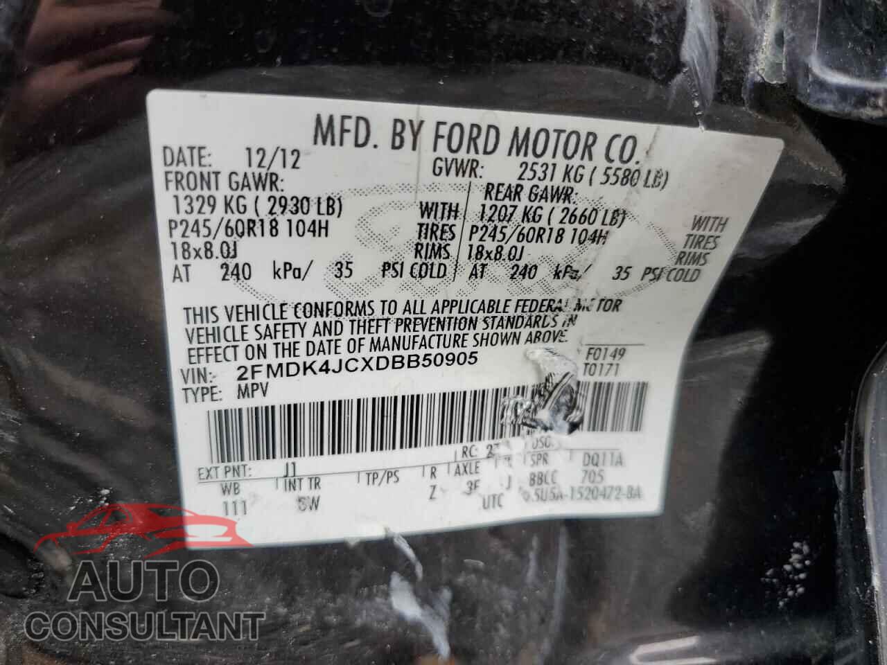 FORD EDGE 2013 - 2FMDK4JCXDBB50905