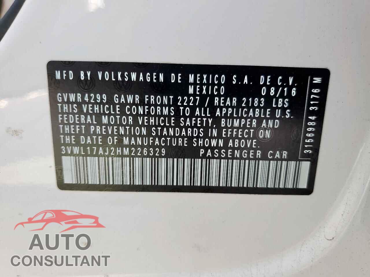 VOLKSWAGEN JETTA 2017 - 3VWL17AJ2HM226329