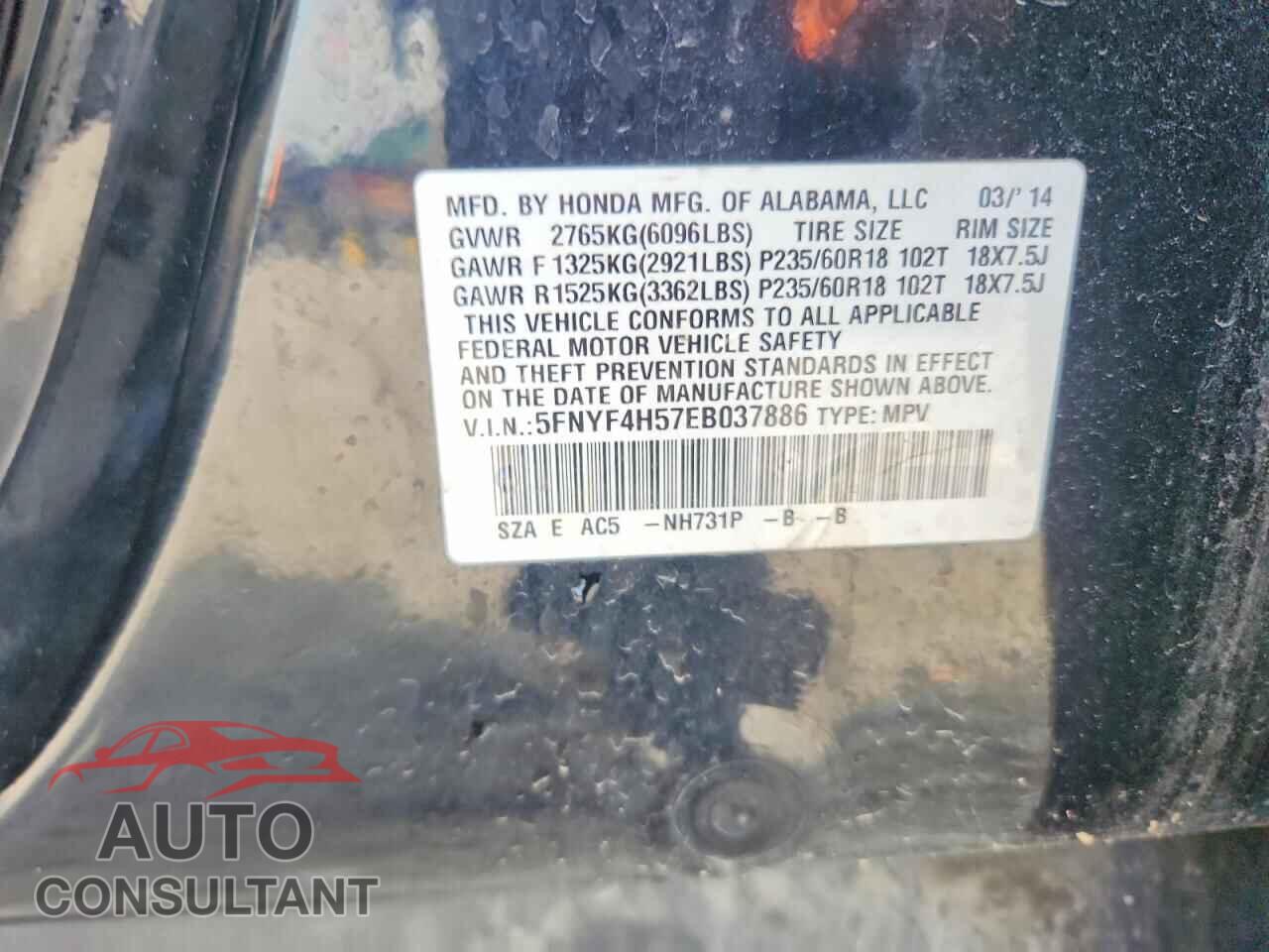 HONDA PILOT 2014 - 5FNYF4H57EB037886