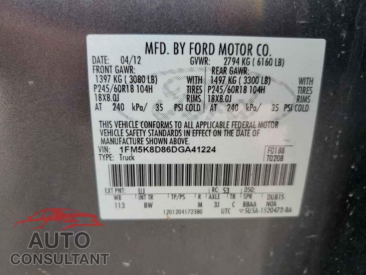 FORD EXPLORER 2013 - 1FM5K8D86DGA41224