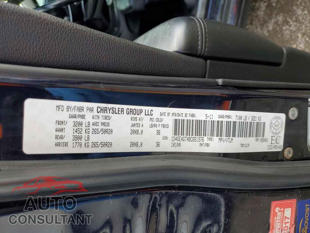 DODGE DURANGO 2011 - 1D4SE4GTXBC651576