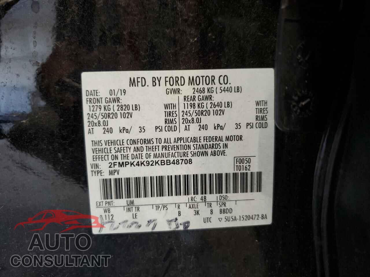 FORD EDGE 2019 - 2FMPK4K92KBB48708