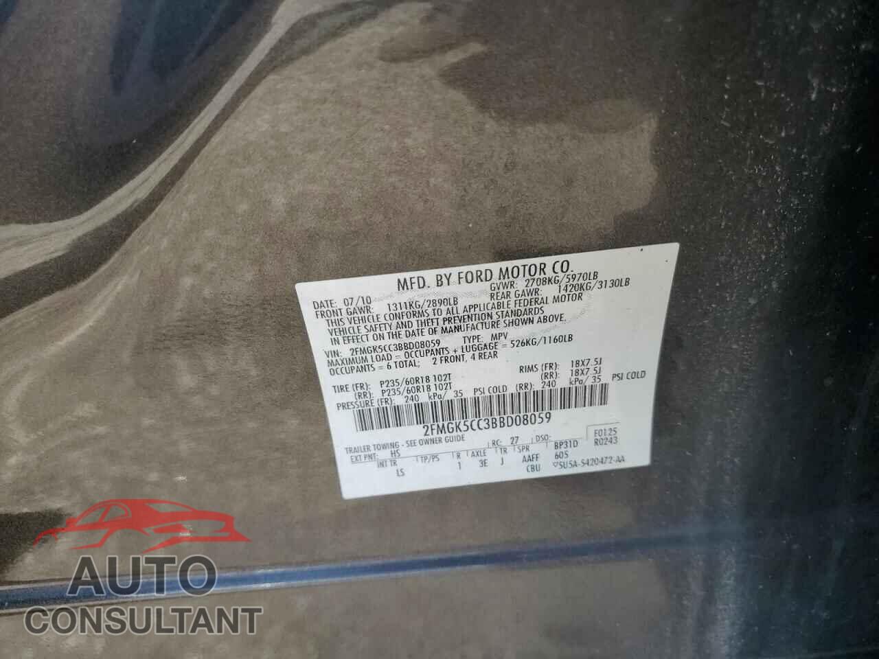 FORD FLEX 2011 - 2FMGK5CC3BBD08059