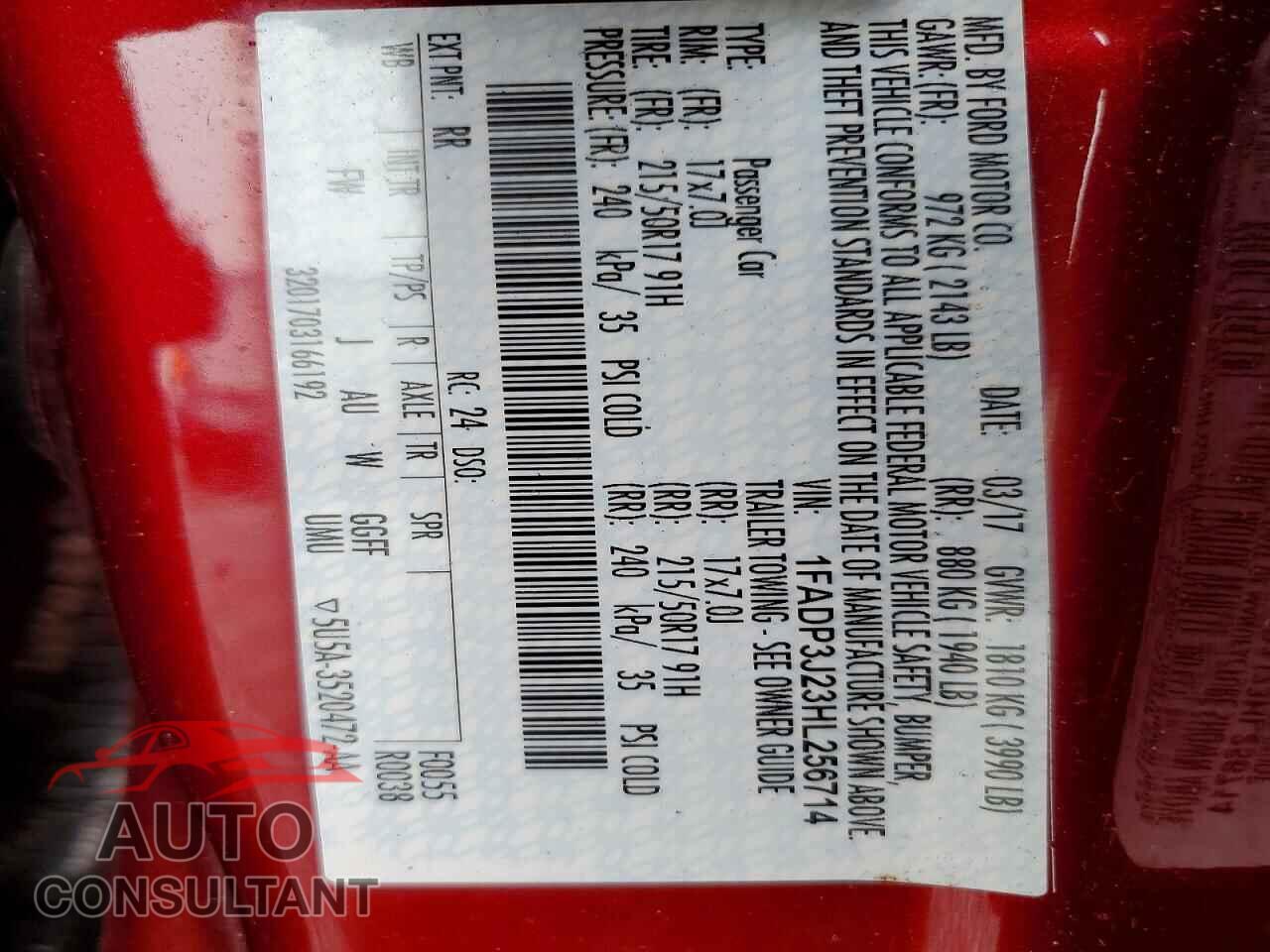 FORD FOCUS 2017 - 1FADP3J23HL256714