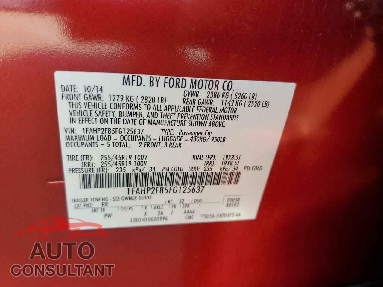 FORD TAURUS 2015 - 1FAHP2F85FG125637