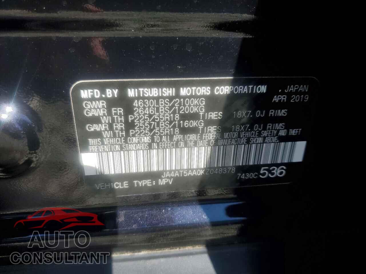 MITSUBISHI ECLIPSE 2019 - JA4AT5AA0KZ048378