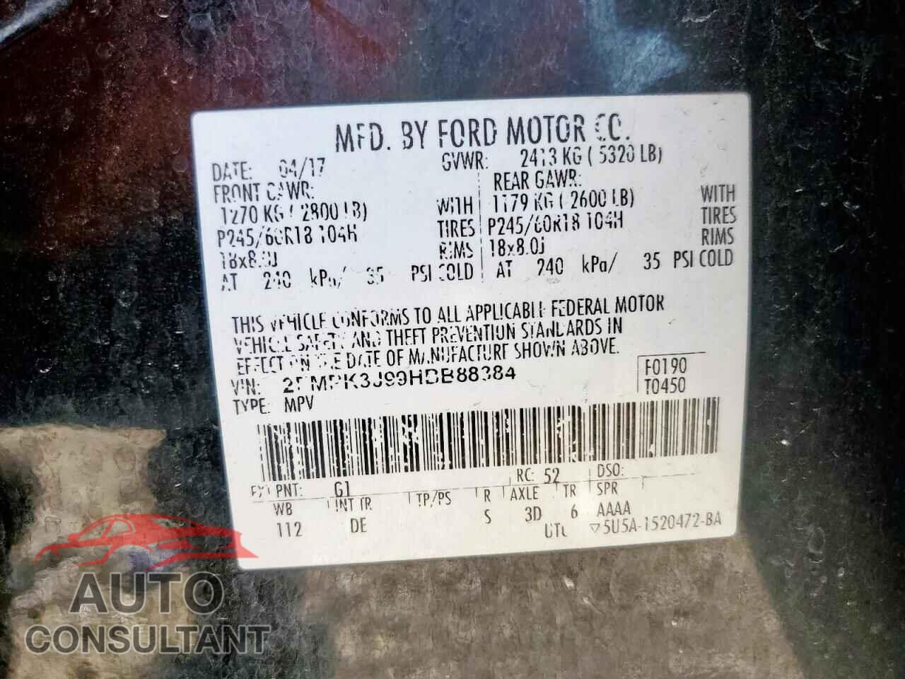 FORD EDGE 2017 - 2FMPK3J99HBB88384